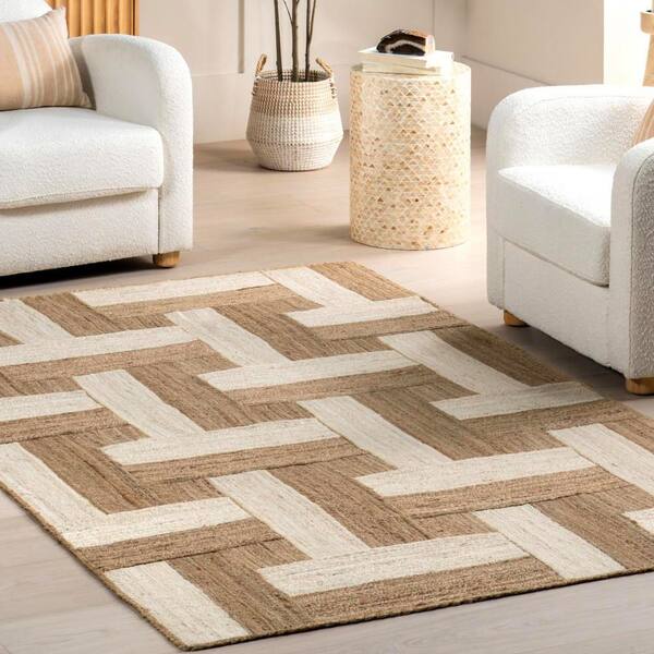 Geometric Links Jute Area Rug – Natural Texture