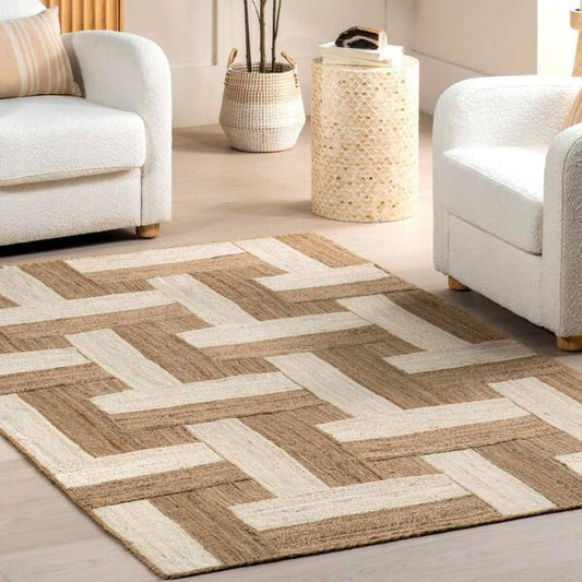 Geometric Links Jute Area Rug – Natural Texture