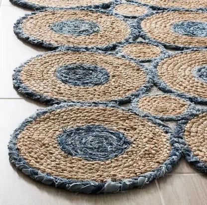 Handmade Jute Beige & Multicolor | Rectangular & Circular Design