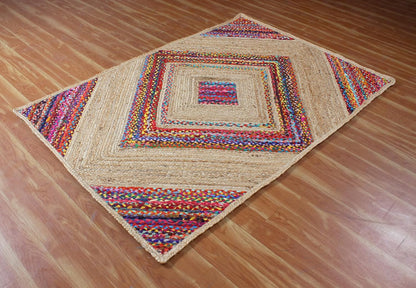Multicolor Braided Chindi Cotton & Jute Rug Geometric Design