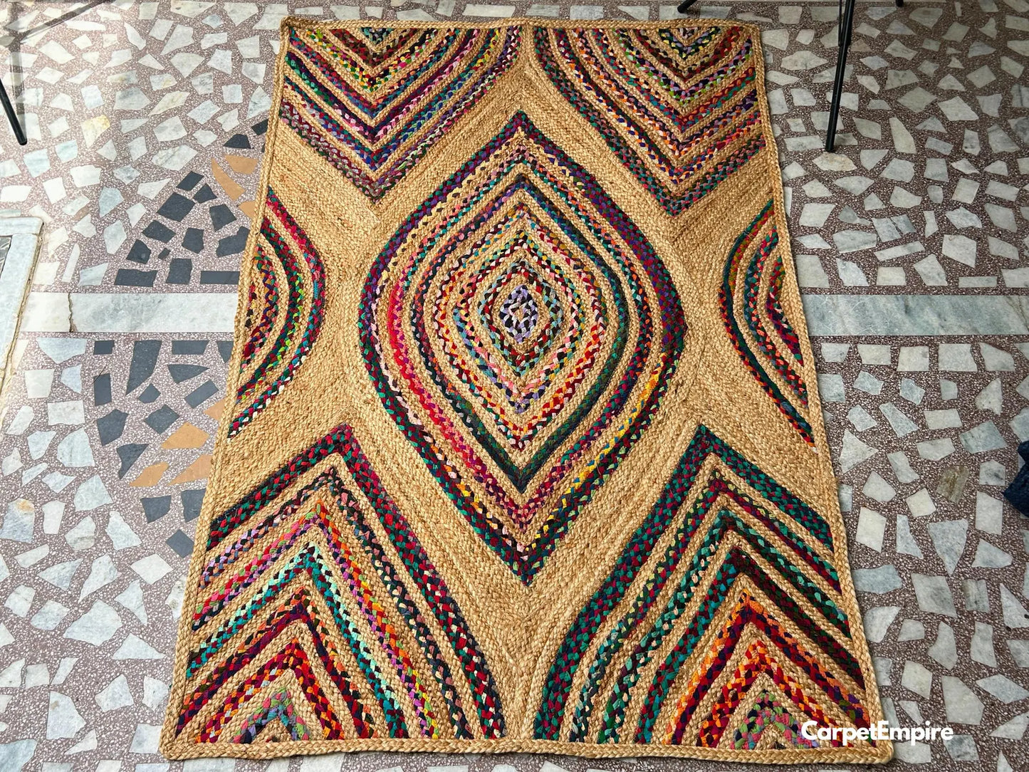 Handwoven Boho Rug – Multicolor & Jute Chic Rug