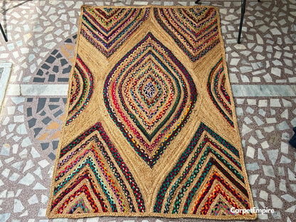 Handwoven Boho Rug – Multicolor & Jute Chic Rug