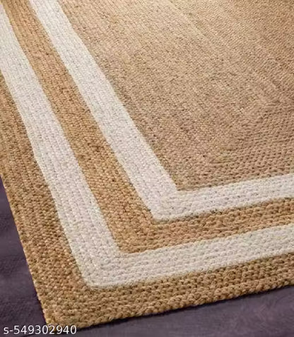 Handloom Jute Carpet – Brown, White & Beige Rectangular Rug