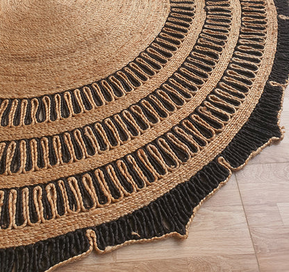 Natural & Black Handcrafted Jute Round Rug
