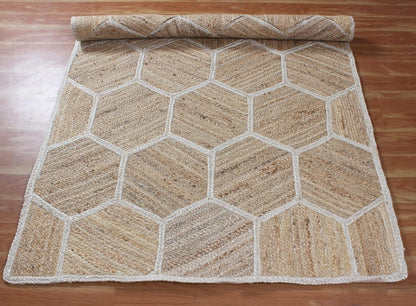 Hexagonal White Pattern Braided Jute Rug
