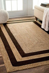 Handloom Jute Carpet – Brown, White & Beige Rectangular Rug