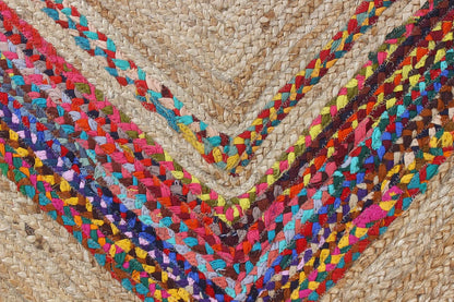 Multicolor Braided Chindi Cotton & Jute Rug Geometric Design