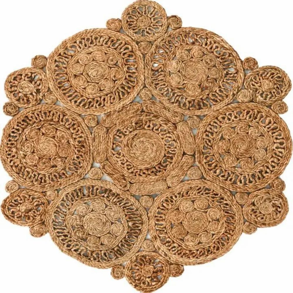 Geometric Hand-Woven Jute Round Rug