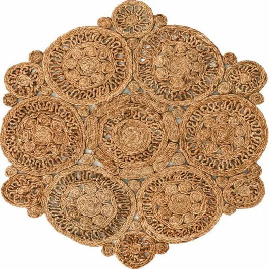 Geometric Hand-Woven Jute Round Rug
