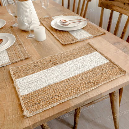 Rectangular Natural Jute Placemats with White Strip