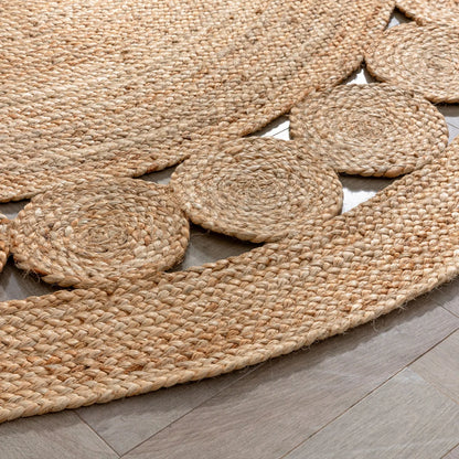 Handmade Braided Jute Rectangle Carpet with Circular Design