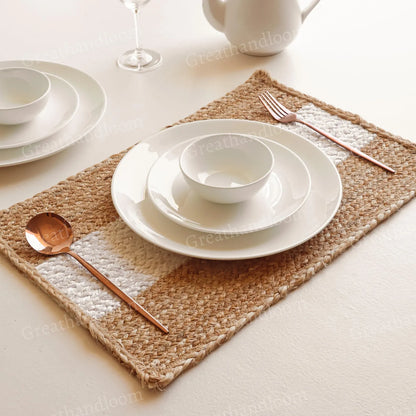 Rectangular Natural Jute Placemats with White Strip