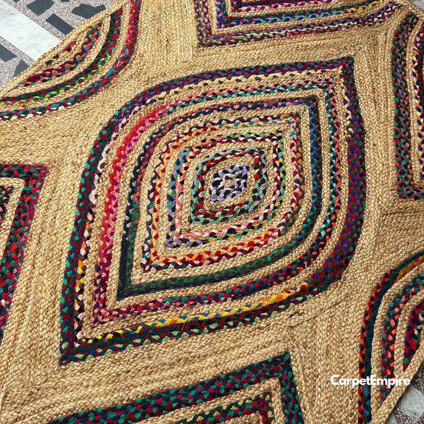 Handwoven Boho Rug – Multicolor & Jute Chic Rug
