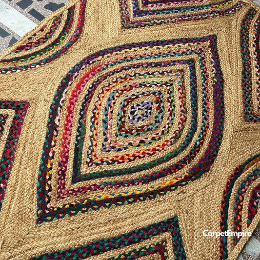Handwoven Boho Rug – Multicolor & Jute Chic Rug
