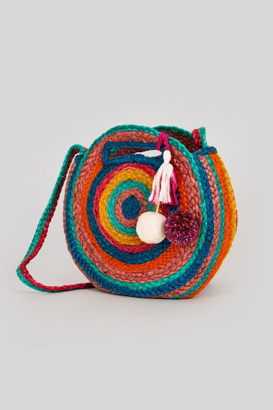 Natural Handwoven Jute Round Handbag for Women – Beige