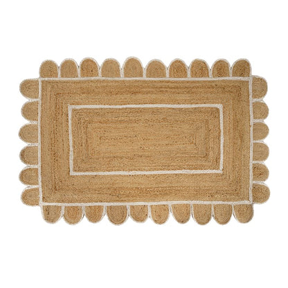 Scalloped Edge Jute Rug – Natural Base with Off-White & Black